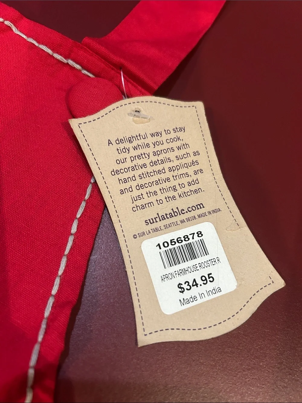 Sur La Table Red Vintage-Inspired Apron,22x30